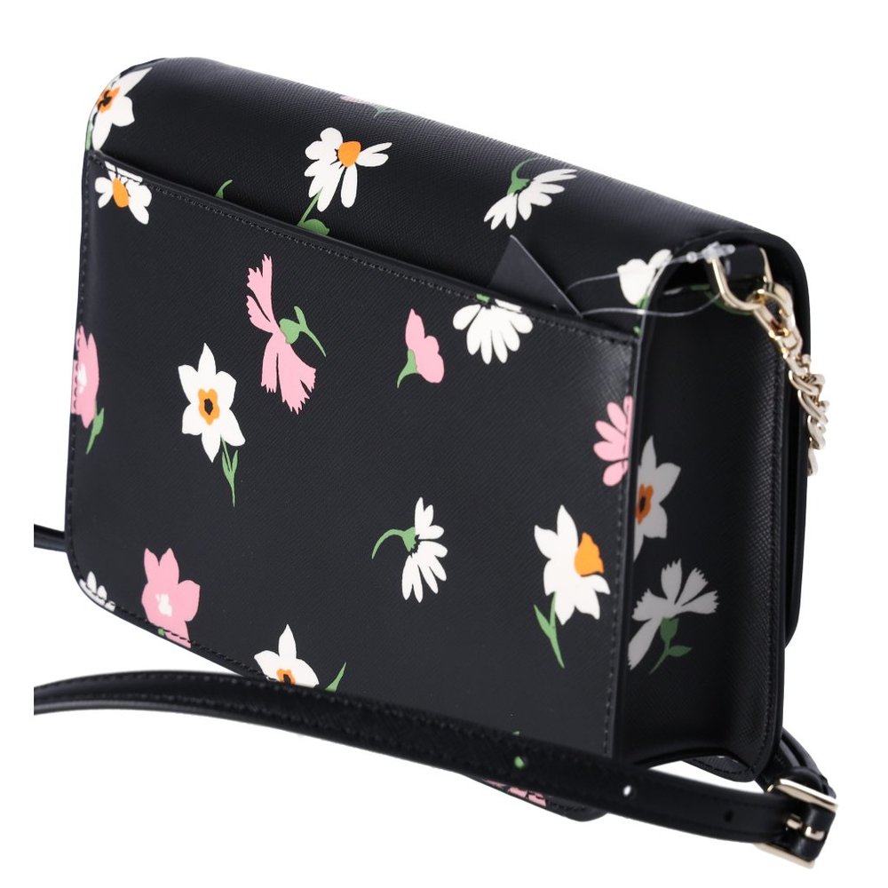 Kate Spade Madison Black Floral Pink Waltz Flap Convertible Crossbody KF441 - Picture 8 of 9